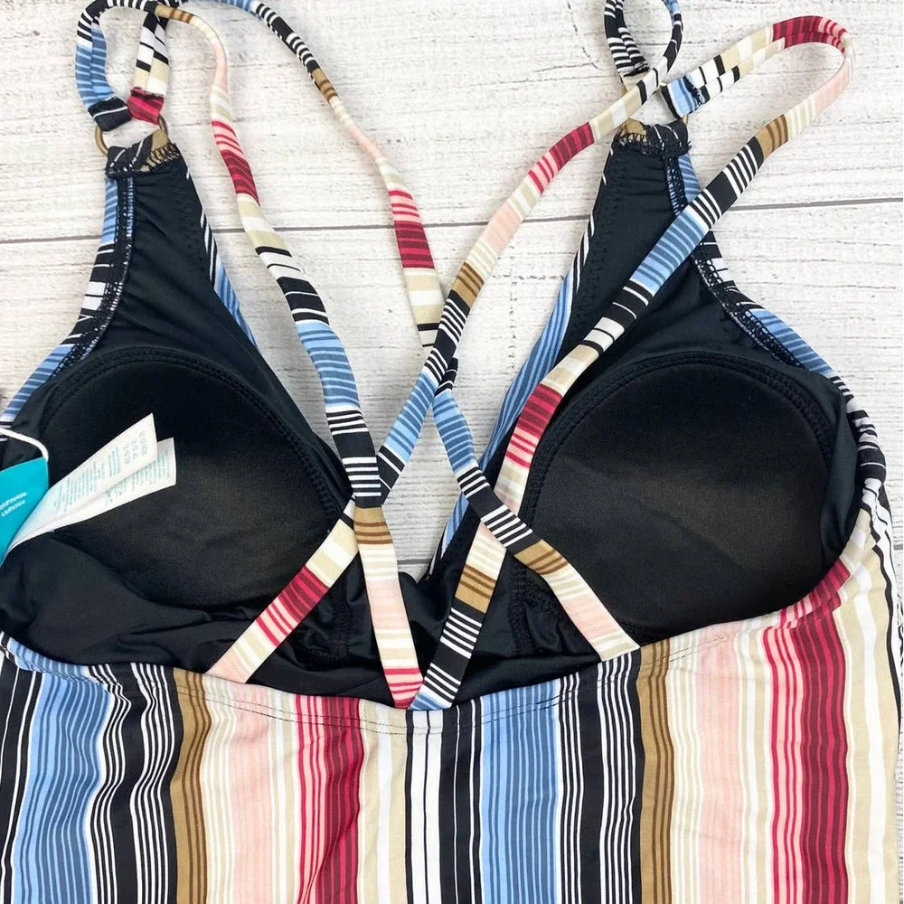 NEW COASTAL BLUE Stripe Strappy Back One Piece Swimsuit XS - Picture 7 of 10